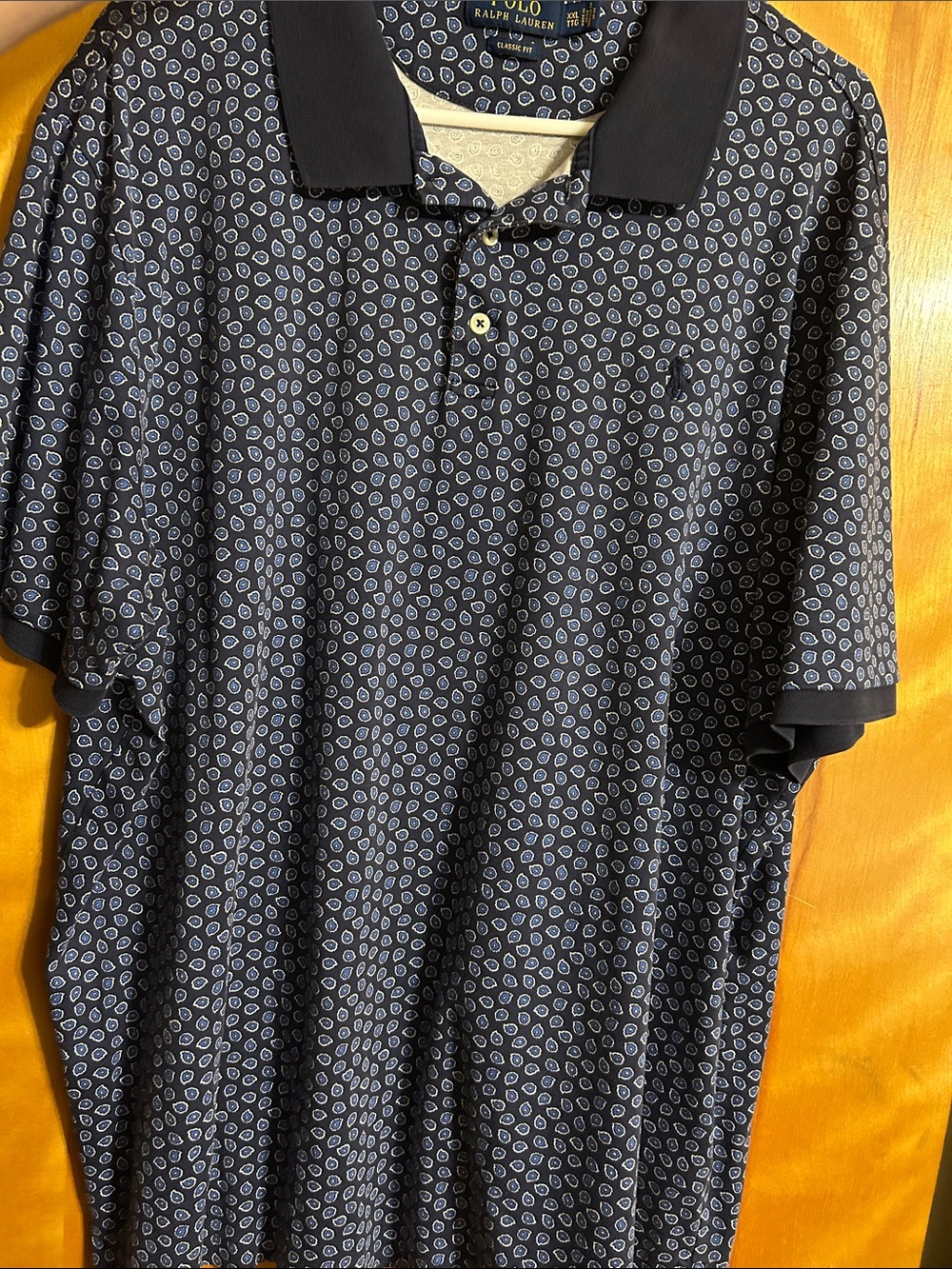 Polo by Ralph Lauren Navy Polo with Light Blue Geometric Print